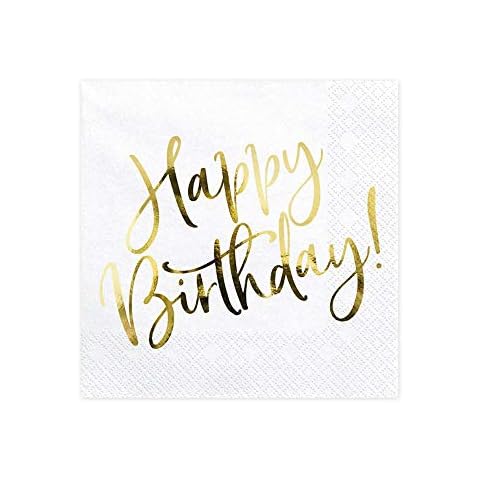 Party Deco Napkins for Birthday - Happy Birthday - Birthday with Gold Letter, 33 x 33 cm, Pack of 20 - Birthday Decoration Paper Napkins for Event, Birthday Party, Anniversary, Birthday Party Cover