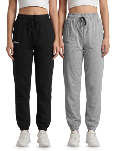 Image of Fflirtygo Cotton Solid Joggers /Track Pant /Solid Pajama /Leggings �100% Export Quality Soft Cotton Night Wear /Pocket Pyjama for Women Combo Pack of 2Pcs, Blue and Grey