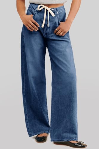 Cicy Bell Womens Wide Leg Jeans Drawstring High Waisted Baggy Straight Leg Jeans Trendy Boyfriends Denim Pants with Pockets3