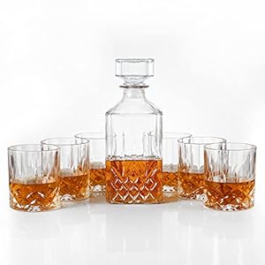 Whisky karaf en 6 whisky glazen set in geschenkdoos – originele kristallen drank karaf set voor Bourbon, Scotch, wodka