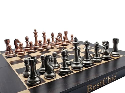 Set clásico de ajedrez metálico retro con tablero plegable miniatura 1