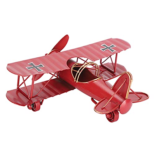 VGEBY Modelo vintage de avión de hierro rojo, adorno retro de dos pisos para decoración del hogar, para entusiastas de los modelos de aviones