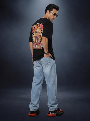 Image of Veirdo Men's Cotton Oversized Fit Oversized Baggy Fit Drop Shoulder Cool and Stylish Graphic Printed Design Half Sleeve T-Shirt (Available Sizes: S to 2XL)