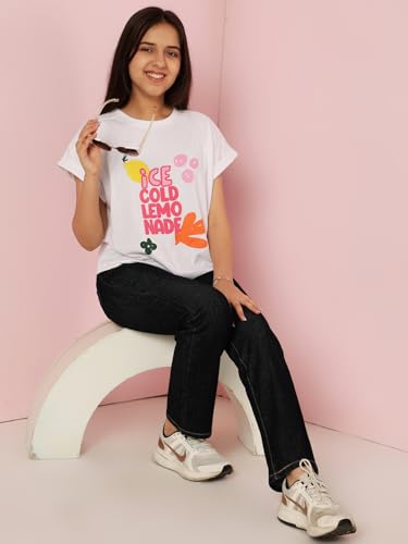 Image of Li'l Tomatoes Girls Crop T-Shirt | 100% Cotton | Graphic Printed Casual Top | Soft & Breathable Summer Wear | 9-16 Years