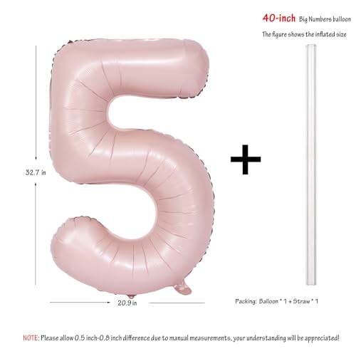 Image of 40 In Matte Pink Birthday Number Balloons 5 Helium Foil Mylar Balloon | Birthday Party Decorations Suitable For Boys' And Girls' Birthday Parties Anniversary celebration