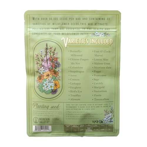 Wildflower Seeds Bulk, 2 Oz. 80,000+ Seeds – Butterfly & Hummingbird Mix with 23 Non-GMO Varieties – Pollinator Flower Seed for Planting