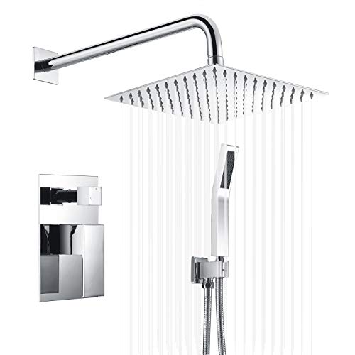 Bathroom Rainfall Shower Faucet Set Completed with Big Flow Valve Included Brushed Nickel Shower System Wall Mounted Shower Combo Set (All Metal Parts) .