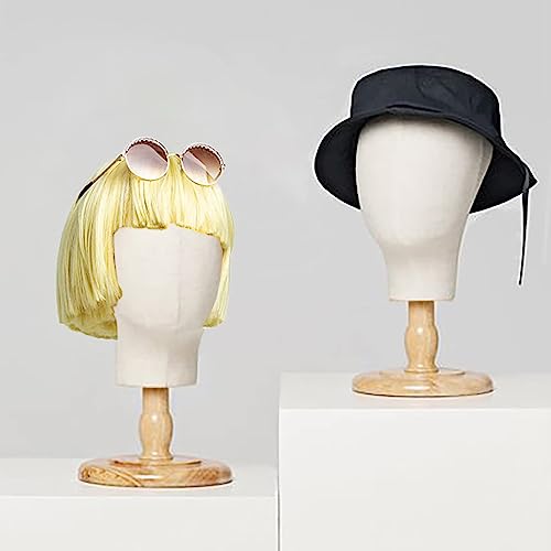 TINGSING Canvas Mannequin Head Stand 21 Inch for Hat Display Foam Wig Head with Detachable Wood Base, Pinnable Wig Hat Stand - Image 4