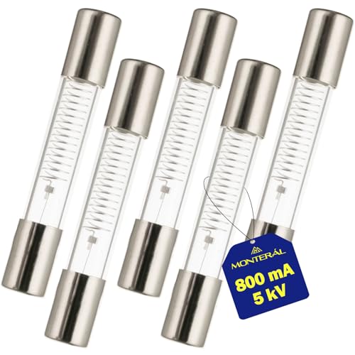 5 Piezas Fusibles Cristal 800 mA 5 kV para Microondas 6 x 40 mm Garantía de 10 Años - MONTERAL