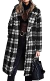 Angashion Women's Fuzzy Fleece Lapel Open Front Long Cardigan Coat Faux Fur Warm Winter Outwear Jackets 713Black Plaid Medium