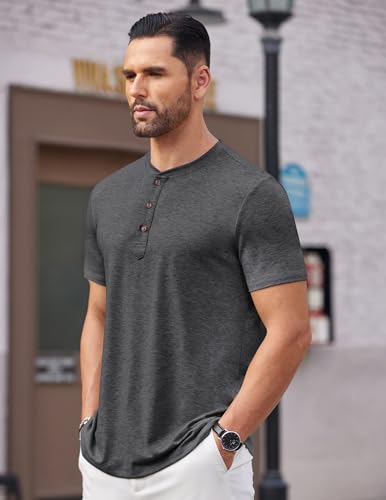 Image of COOFANDY Men's Henley Shirts Short Sleeve Casual Basic Tee Summer Button Henley Soild T Shirts