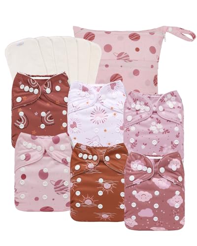 Image of babygoal Cloth Diapers Pack of 13, Baby Reusable Washable Pocket Nappy, 6pcs Diapers+6pcs Rayon from Bamboo Inserts+Wet Bag
