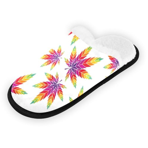 Ajusmeau Gradient Colour Weed Leaf Cozy Slippers for Women Men Indoor Washable Fuzzy House Shoes with Anti-Skid Sole