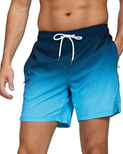 Decorie Badehose Herren Badeshorts Männer mit Reißverschlusstasche Schwimmhose Trendiger Farbverlaufdruck Schwimmshort mit Meshfutter (A4,L)