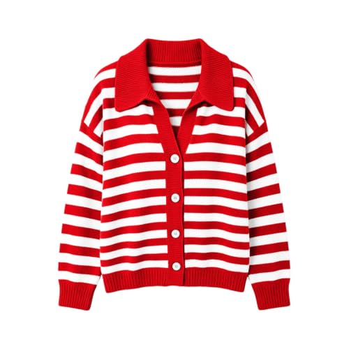 Womens Striped Cardigan Collar V Neck Button Down Long Sleeve Fall Sweater - image 7