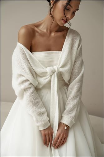 Wrap Bridal Cardigan with Ties, Elegant Sweater for Wedding Dress, Tied Bridal Sweater Cardigan, Wedding Dress Wrap Sweater, Cozy Wedding Dress Sweater, Chic Bridal Knitwear (S, Ivory)2