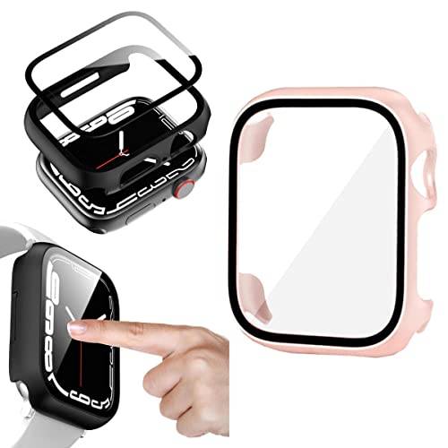 Wigento Für Apple Watch Series 9 8 7 45mm / 6 SE und 2022 2023 5 4 44mm 2 in 1 Shockproof Hart Uhr Hülle Cover + H9 Hart Glas Rosa