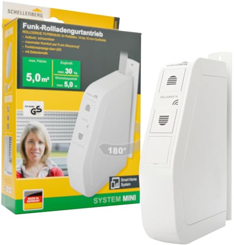 Schellenberg 22576 Elektrischer Gurtwickler mit Funk RolloDrive 75 Premium geeignet für Smart-Home Funkgurtwickler bis 5 m Rollladenfläche 30 kg Zugkraft Unterputz-Montage inkl. Netzstecker