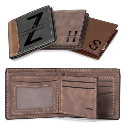 Custom Wallets for Men Personalized Photo/Name/Text Wallets for Men Engraved Wallets Personalized Gifts for Men Father Husband Christmas Birthday (Brown)