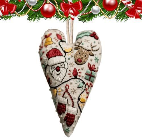 TIMLIFE DIY Heart Shaped Hand Embroidered Christmas Ornament Kit, 2026 New Embroidery Christmas Ornament Kits, Handmade Tree Decoration for Holiday Decorations, Winter Decor (4PCS) - Image 3