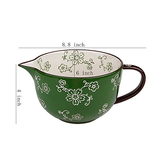 Gaolinci Cherry Blossom Pattern Kitchen Ceramic Mixing Bowl, 1 Quart Large Bowl, With Pouring Spout And Handle #TOP1
