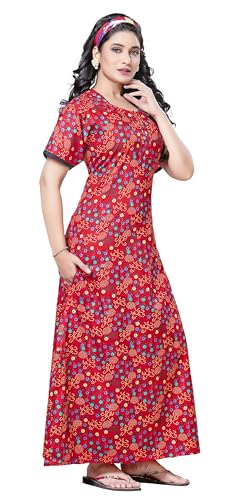 Image of Keyocean Women's Cotton Printed Nighty Night Gown Maxi Free Size (Pack of 2) Red & Navy Blue