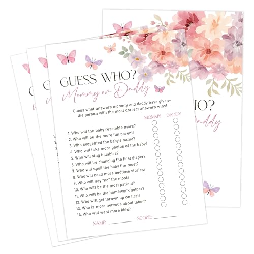 Baby in Bloom Baby Shower Games, Floral Guess Who Mommy or Daddy Game for 30 Guests with Game Cards, Gender Reveal, Baby Shower Supplies & Decorations (DV19)