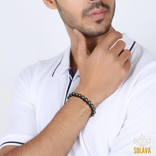 SOLAVA Original Hematite Bracelet with Lab Certificate for Unisex Adult Natural Energized Bracelet for Mental Clarity, Focus, Improves Blood Circulation, Emotional Balance & Chakra Healing - 8MM Beads