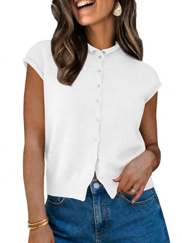 Image of UNCLECAT Womens Cap Sleeve Sweater Vest Summer Casual Button Down Lightweight Knit Sweater Cardigans