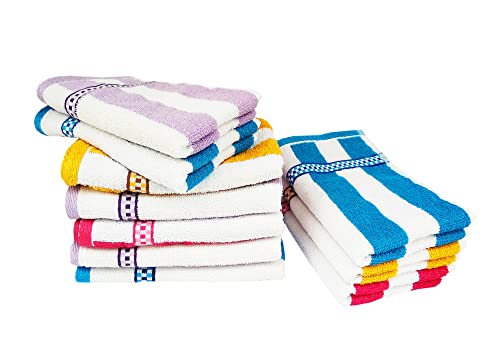 Image of Space Fly Cotton Striped Hand Towels High Absorbent, Size: 11X 17 inch (Multi Color, Set of 6)