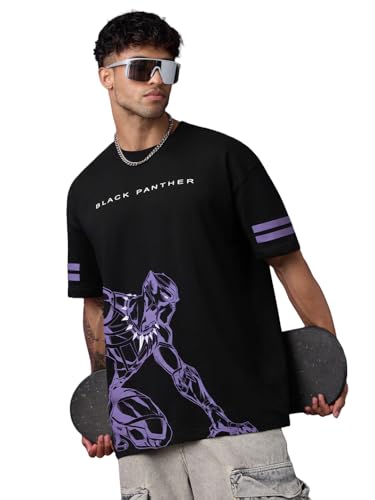 Image of The Souled Store: Black Panther Wakanda Forever Men and Boys Short Sleeves Round Neck Graphic Printed Cotton Oversized Comfortable Lightweight All-Season T-Shirt