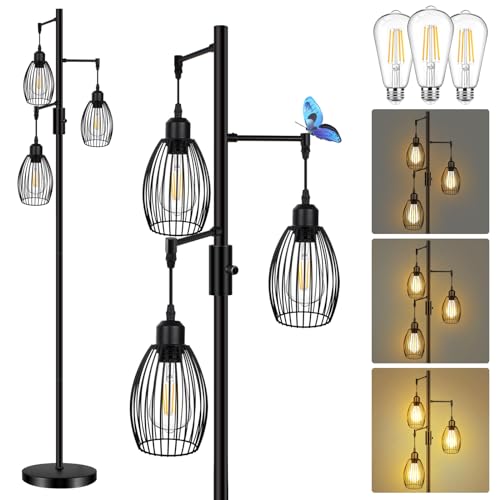 LTBLIGHT 68 Inch Industrial Floor Lamp with 3 Dimmable Edison Bulbs Black - image 9
