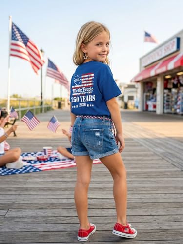 Image of AMWIPE Boys Girls USA Shirt Kids 250 Anniversary USA Shirts American Flag Tshirt 4th of July Outfits Cute Patriotic Top 6-14y