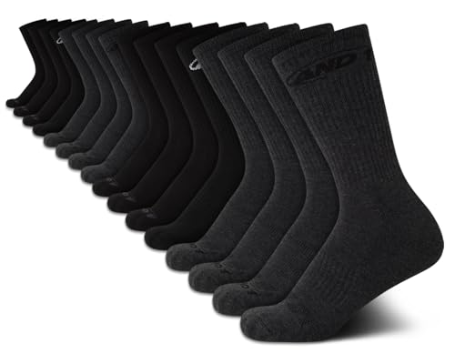AND1 Boys Crew Socks - 16 Pack Soft Athletic Mid Calf Socks for Boys - Cushioned Sports Crew Socks