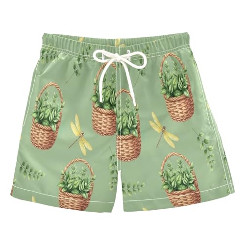 Swimming Clothes for Boys, Anti Chafe Swim Trunks for Boys 2 T, Watercolor Green Plants