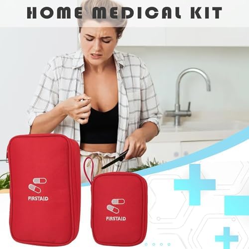 Portable First Aid Empty Kit Pouch mergency Survival Bag Medicine Bag for Home Office Travel Camping Sport Backpacking Hiking Cycling Gym (Set of 2, Small + Large, Red)