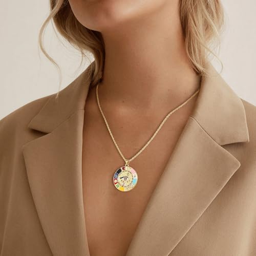 HZMAN Evil Eye Necklace for Women Retro Enamel 18K Gold Plated Round Medal Necklace Pendant Good Luck Amulet Jewelry Gift3