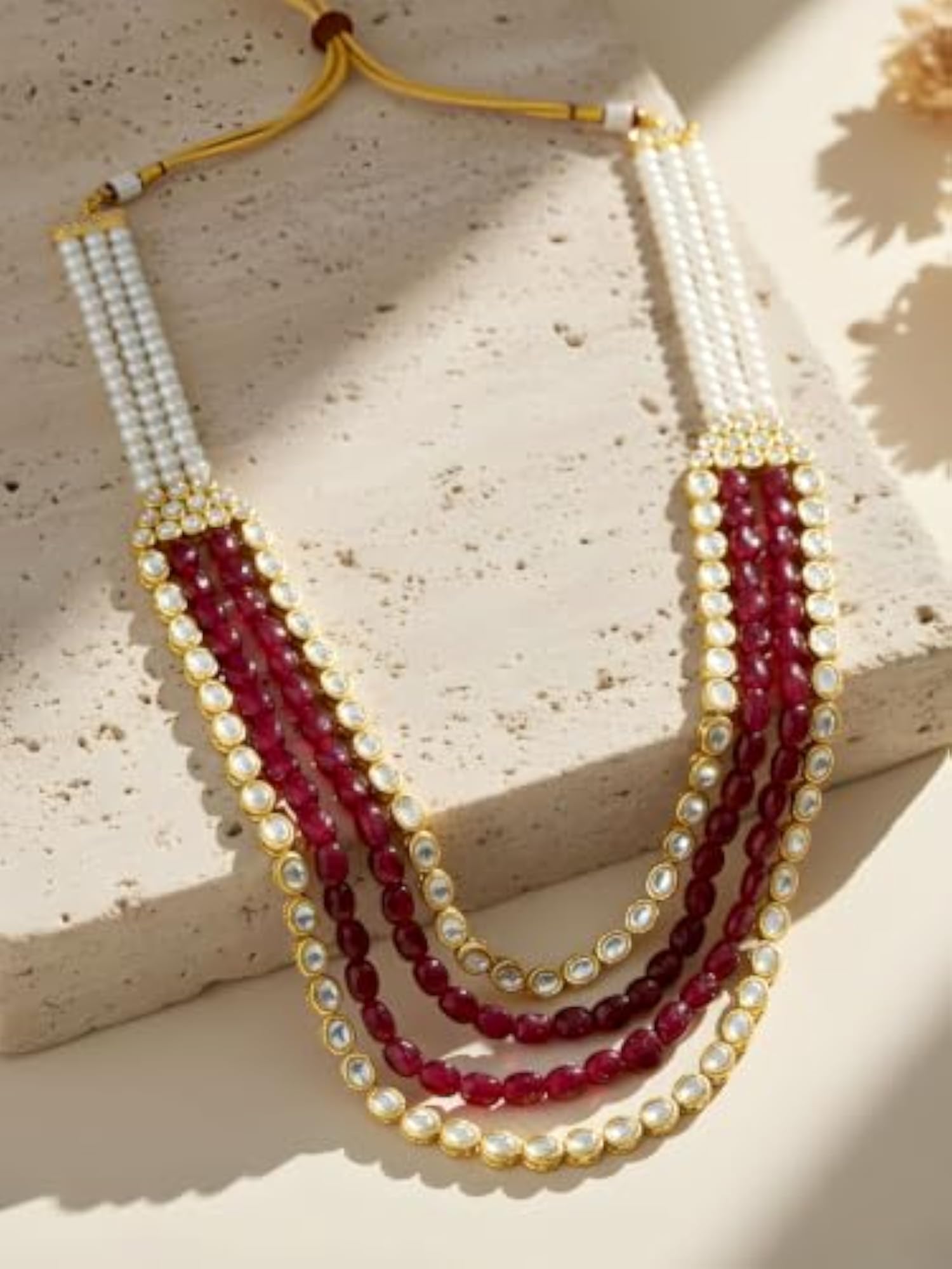 Men's Luxurious Red Tumble Stone & Polki Kundan Maharaja Haar