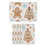 Juego de 4 manteles individuales de pan de jengibre marrón para mesa de comedor, 30,5 x 45,7 cm, de lino, impermeables, con texto en inglés 'Merry Christmas'