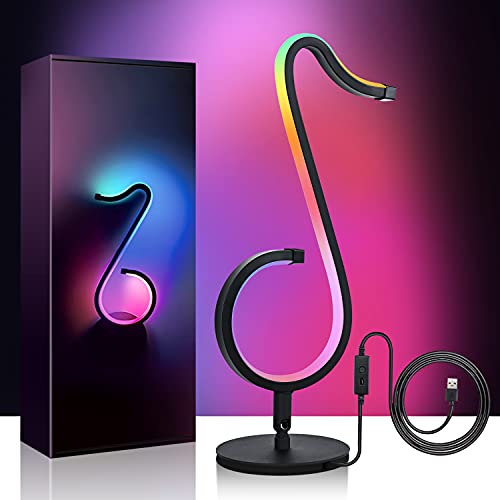 lasesasies Lampe de Chevet LED, Veilleuse USB Colorée, Lampe de table RGB dimmable, Contrôle APP, mode musique Lampe de Bureau RGB pour salon, chambre d'enfant, chambre, bureau, hauteur 35CM Cover