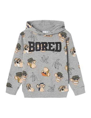NAME IT NKMADONIS BOREDOFD NREG Sweat WH BRU Sky, Sudadera con Capucha Niños, Grey Melange,