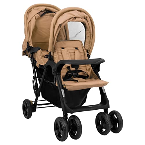 Geschwisterwagen, MOONAIRY Zwillingskinderwagen, Geschwisterbuggy, Double Stroller, Doppelkinderwagen, Taupe Stahl