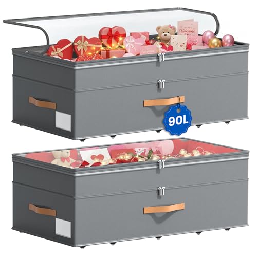 Under Bed Storage with Wheels, 2-Pack Underbed Storage Containers, No