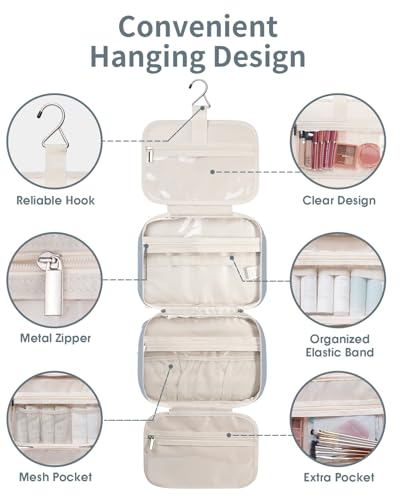 Image of Travel Toiletry Bag for Women Large Hanging Makeup Bag Organizer Toiletries Bag for Full Size Essentials Accessories Cosmetics (Greyish Blue (Large))