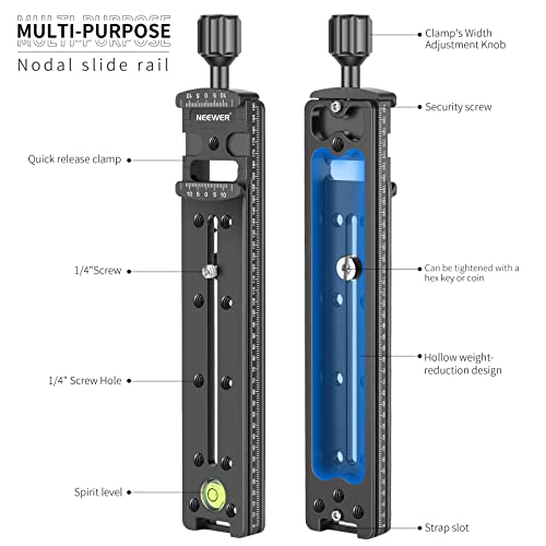 Image of Neewer 200mm Professional Rail Nodal Slide Metal Quick Release Clamp for Camera with Arca Swiss Compatible