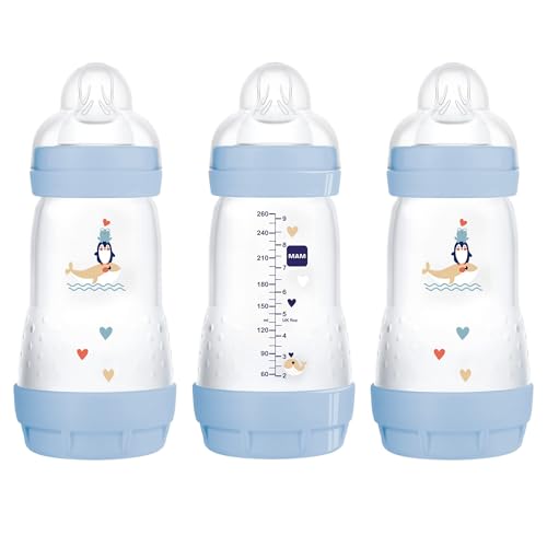 Image of MAM 9oz Easy Start Anti-Colic Baby Bottles, Medium Flow, Breastfeeding-Like Silicone Nipple, Reduces Colic, Gas, & Reflux, Easy-to-Clean, BPA-Free, Baby Bottles for Newborns, 2+ Months