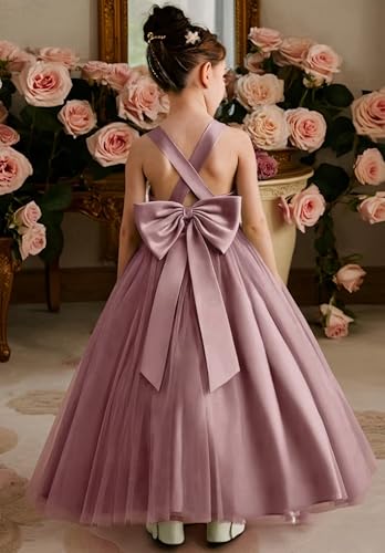 Satin Tulle Flower Girl Dresses for Wedding Crossed Straps Princess Ball Gown Pearl Girl First Communion Dress2