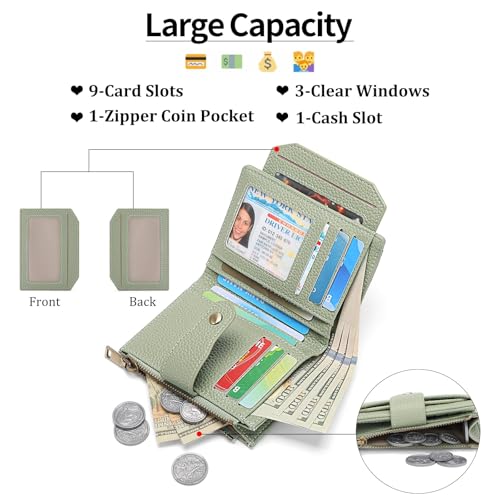 Image of GAEKEAO Small Wallets Woman RFID Blocking Leather Bifold Card Holder Wallets with Zipper Pocket Removable ID Window
