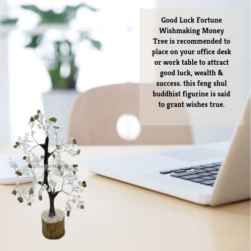 Miniatura 5 de Gemscite Figura de árbol de cuarzo transparente con piedras preciosas de 8 pulgadas, hecha a mano, figura de Feng Shui, bonsái de buena suerte,