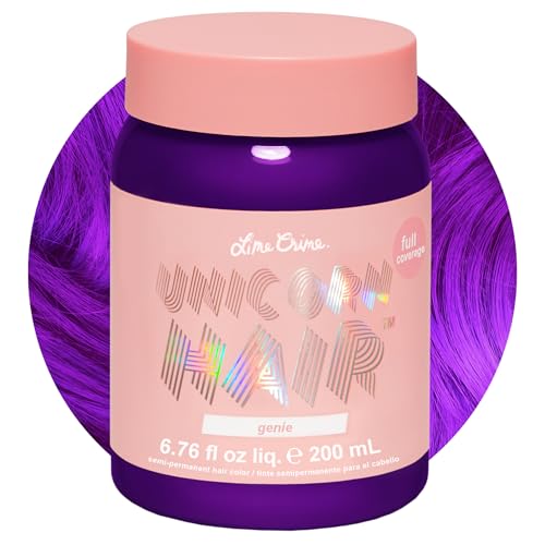 Lime Crime Unicorn Hair Dye Full Coverage, Genie (Deep Violet Purple) - Damage-Free Semi-Permanent Hair Color Conditions & Moisturizes - Temporary Hair Tint Kit Has A Sugary Citrus Vanilla Scent